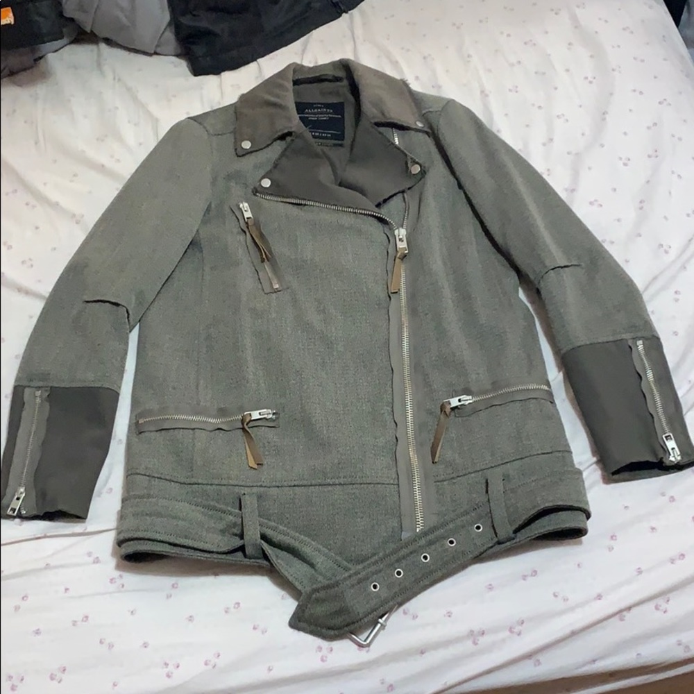 All Saints Zulia Biker Jacket in Khaki Green US 2